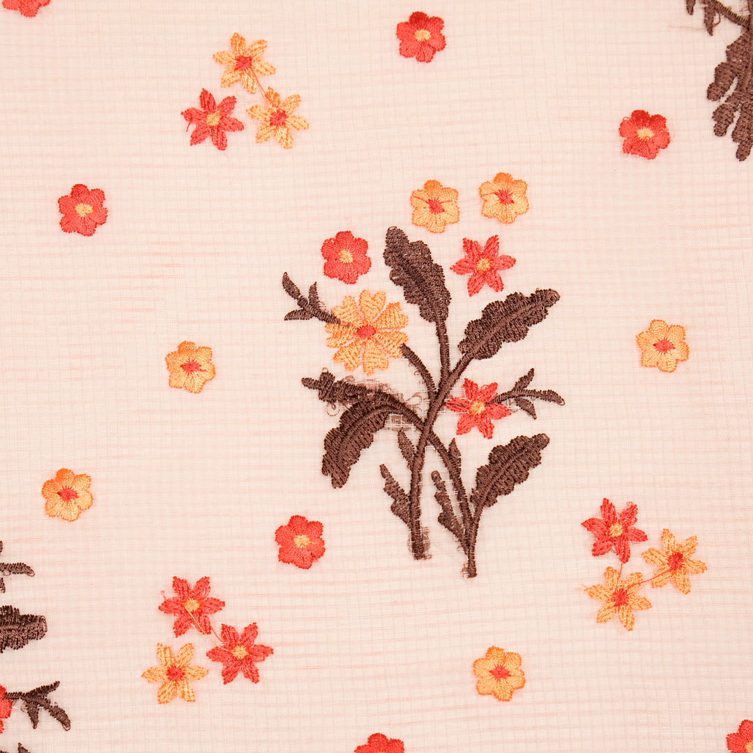 Nainika Buta on Peach Munga Kota Embroidered Fabric