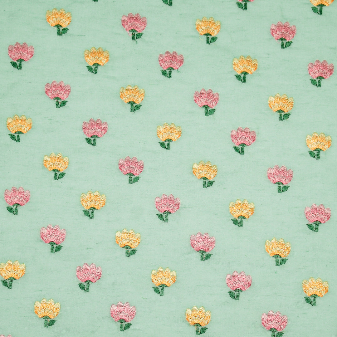 Ruhiya Buti on Light Turquiose Cotton Linen Embroidered Fabric