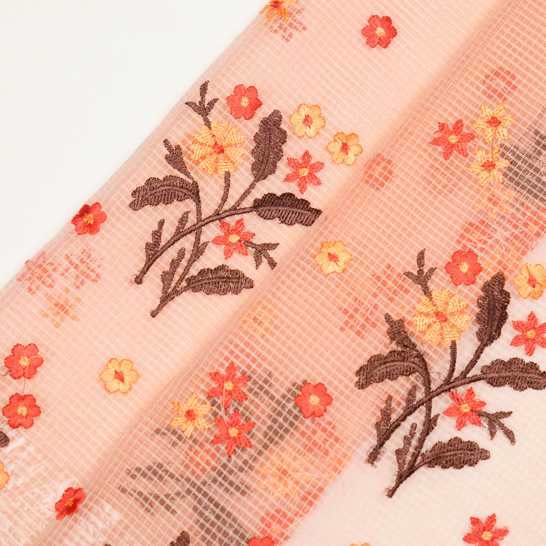 Nainika Buta on Peach Munga Kota Embroidered Fabric