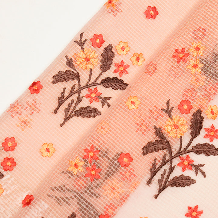 Nainika Buta on Peach Munga Kota Embroidered Fabric