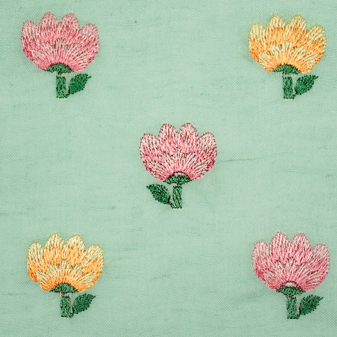 Ruhiya Buti on Light Turquiose Cotton Linen Embroidered Fabric