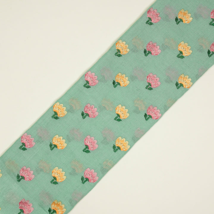 Ruhiya Buti on Light Turquiose Cotton Linen Embroidered Fabric