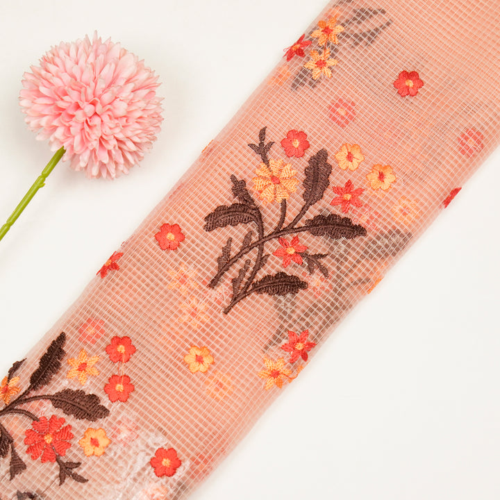 Nainika Buta on Peach Munga Kota Embroidered Fabric