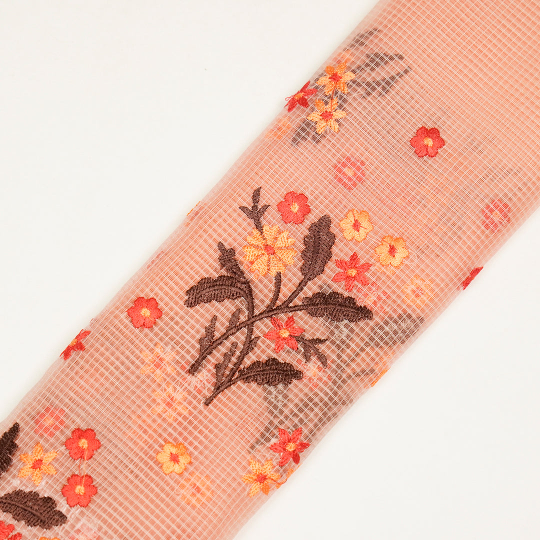 Nainika Buta on Peach Munga Kota Embroidered Fabric