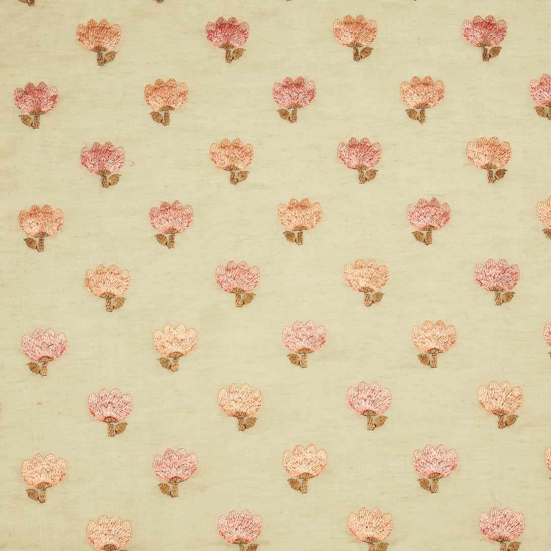 Ruhiya Buti on Ecru Cotton Linen Embroidered Fabric