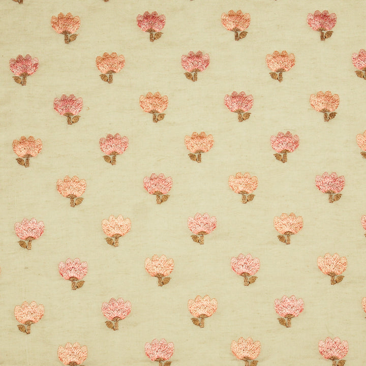 Ruhiya Buti on Ecru Cotton Linen Embroidered Fabric