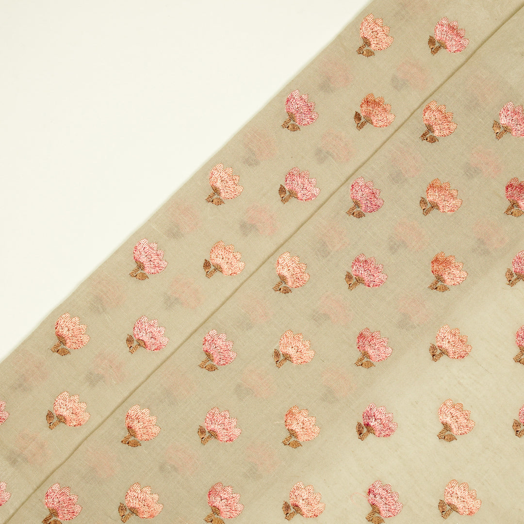 Ruhiya Buti on Ecru Cotton Linen Embroidered Fabric