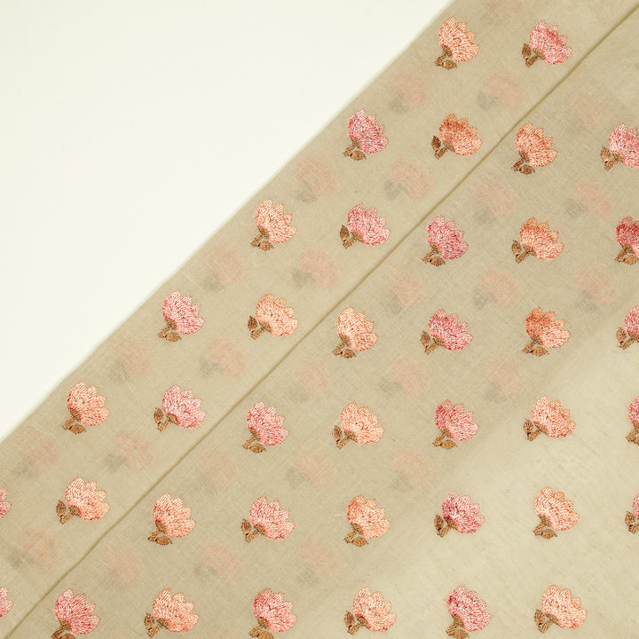 Ruhiya Buti on Ecru Cotton Linen Embroidered Fabric