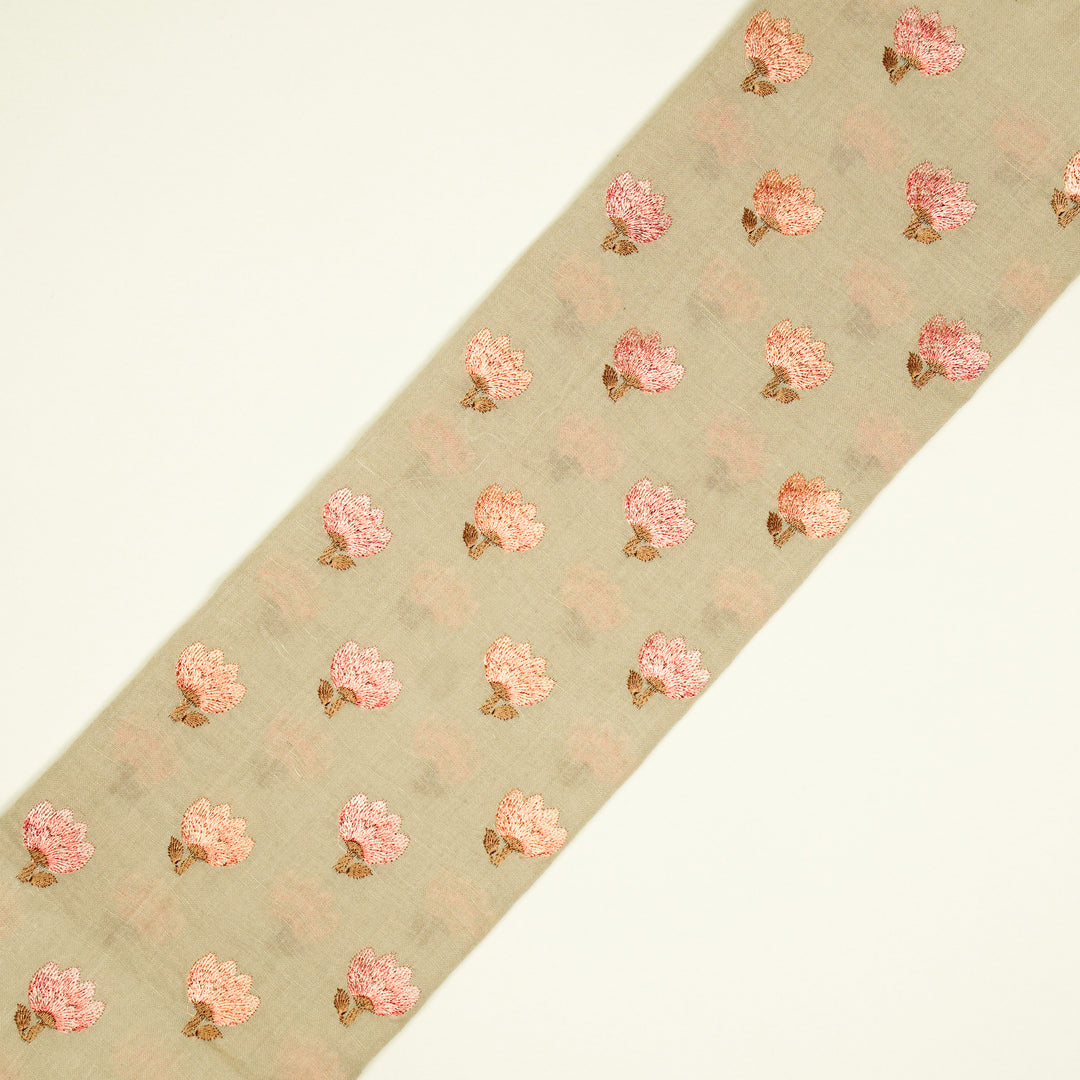 Ruhiya Buti on Ecru Cotton Linen Embroidered Fabric