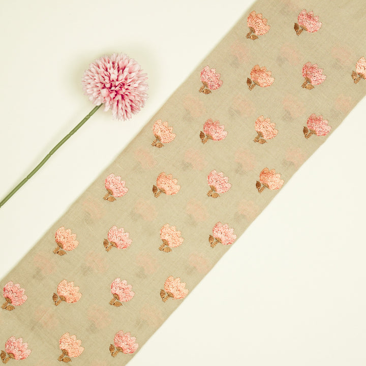 Ruhiya Buti on Ecru Cotton Linen Embroidered Fabric