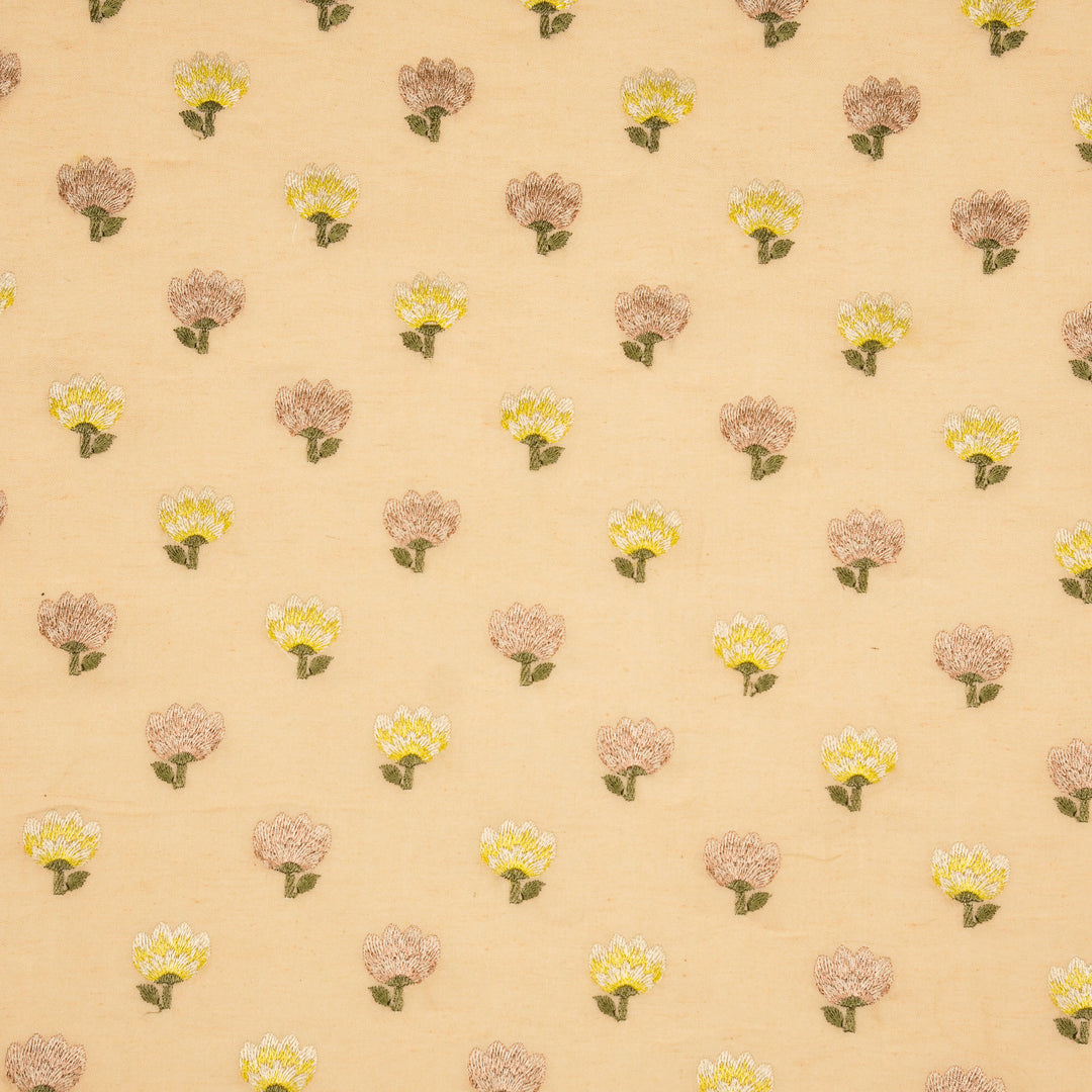 Ruhiya Buti on Peach Cotton Linen Embroidered Fabric