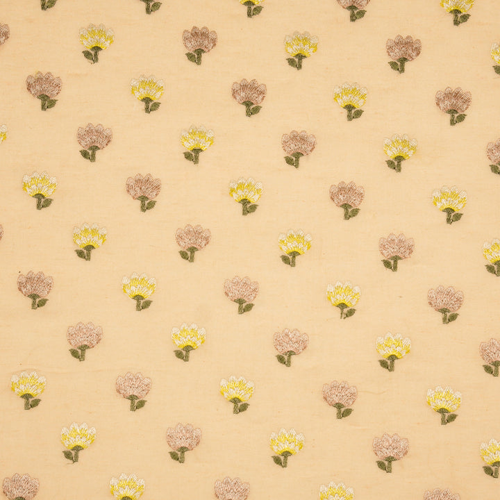 Ruhiya Buti on Peach Cotton Linen Embroidered Fabric