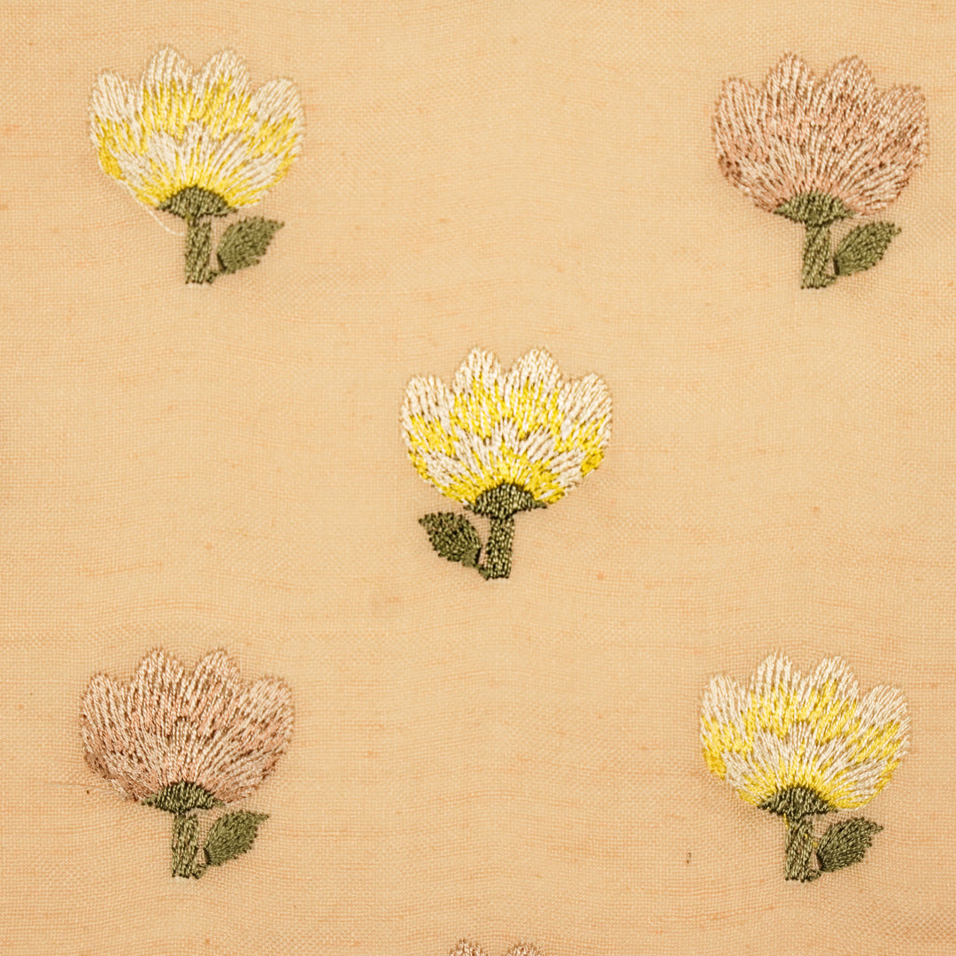 Ruhiya Buti on Peach Cotton Linen Embroidered Fabric