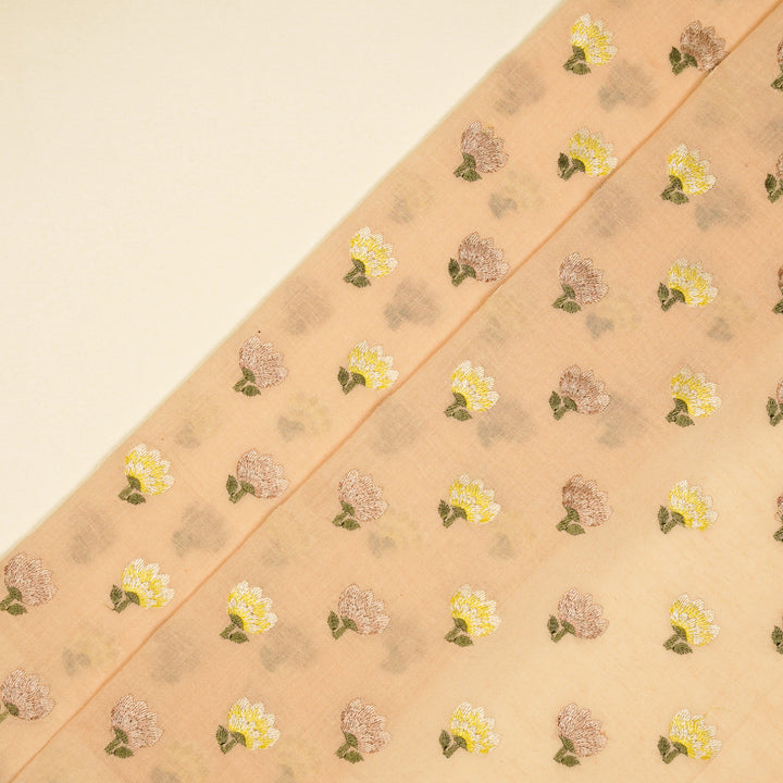 Ruhiya Buti on Peach Cotton Linen Embroidered Fabric