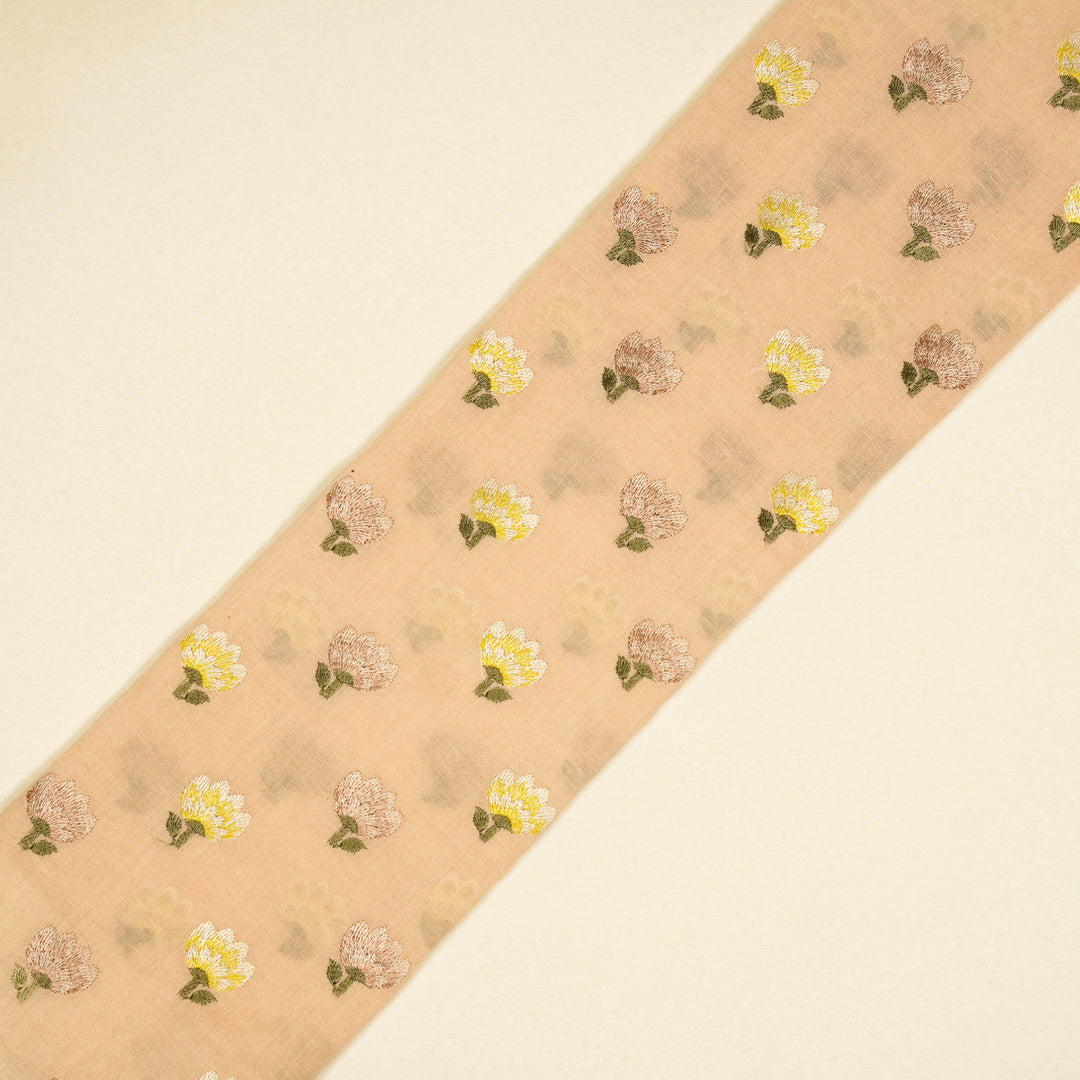 Ruhiya Buti on Peach Cotton Linen Embroidered Fabric