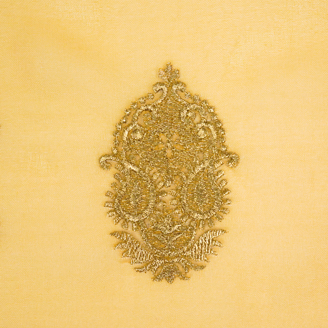 Suzan Buta on Gold Silk Organza Embroidered Fabric