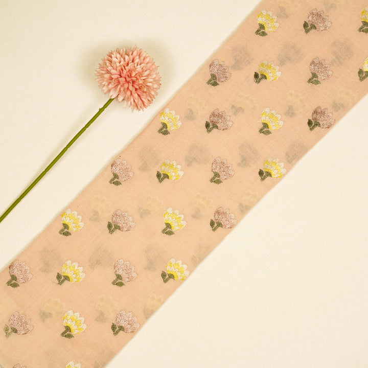 Ruhiya Buti on Peach Cotton Linen Embroidered Fabric