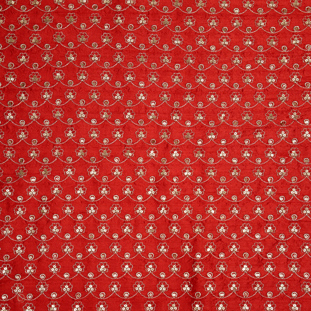 Varnika Jaal on Red Raw Silk Embroidered Fabric