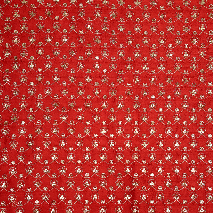 Varnika Jaal on Red Raw Silk Embroidered Fabric