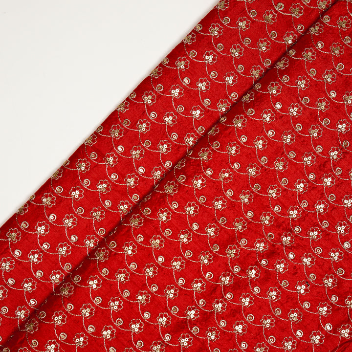 Varnika Jaal on Red Raw Silk Embroidered Fabric