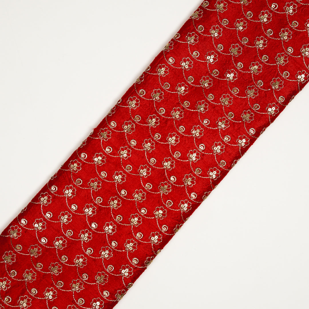 Varnika Jaal on Red Raw Silk Embroidered Fabric