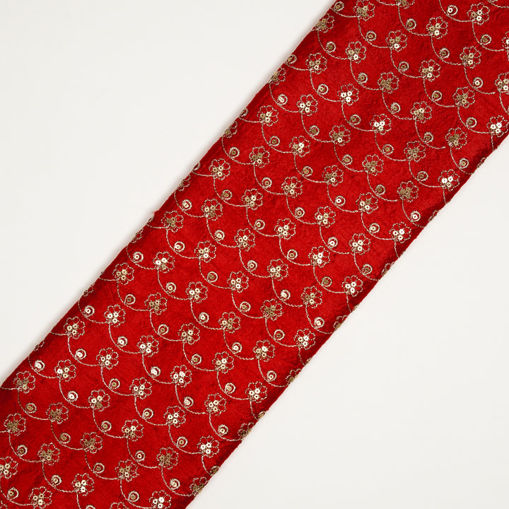 Varnika Jaal on Red Raw Silk Embroidered Fabric