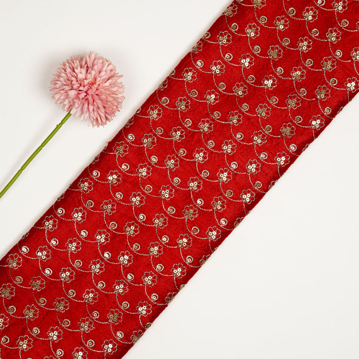 Varnika Jaal on Red Raw Silk Embroidered Fabric