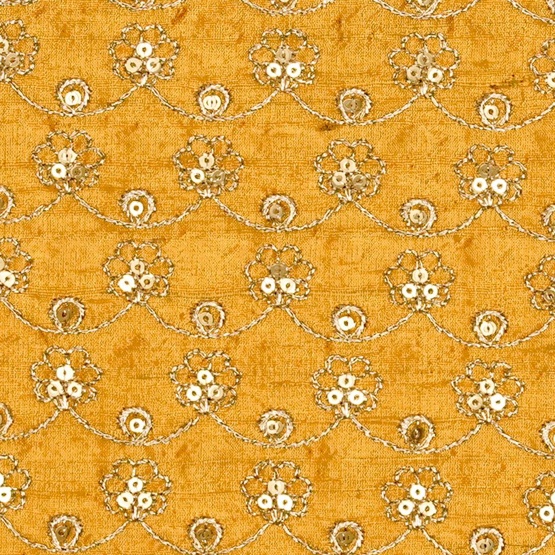 Varnika Jaal on Gold Raw Silk Embroidered Fabric