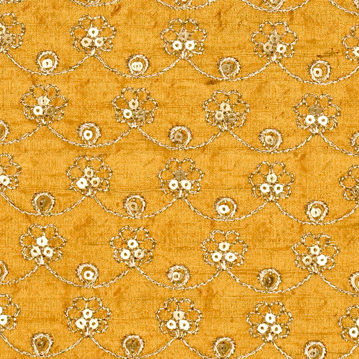 Varnika Jaal on Gold Raw Silk Embroidered Fabric