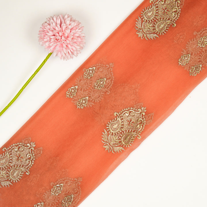 Suzan Buta on Orange Silk Organza Embroidered Fabric