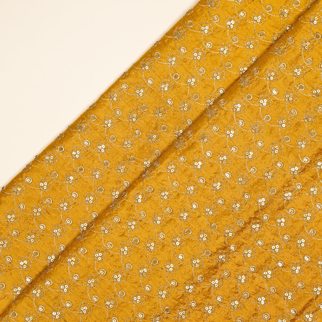 Varnika Jaal on Gold Raw Silk Embroidered Fabric