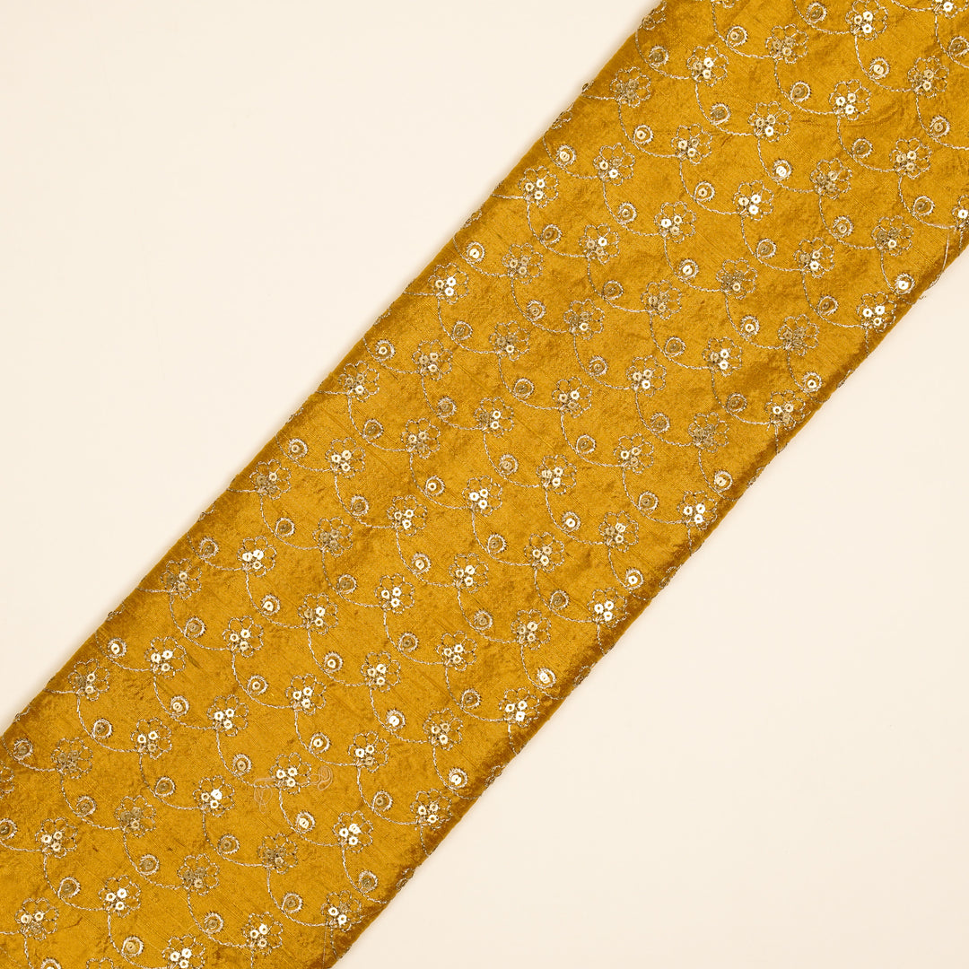 Varnika Jaal on Gold Raw Silk Embroidered Fabric