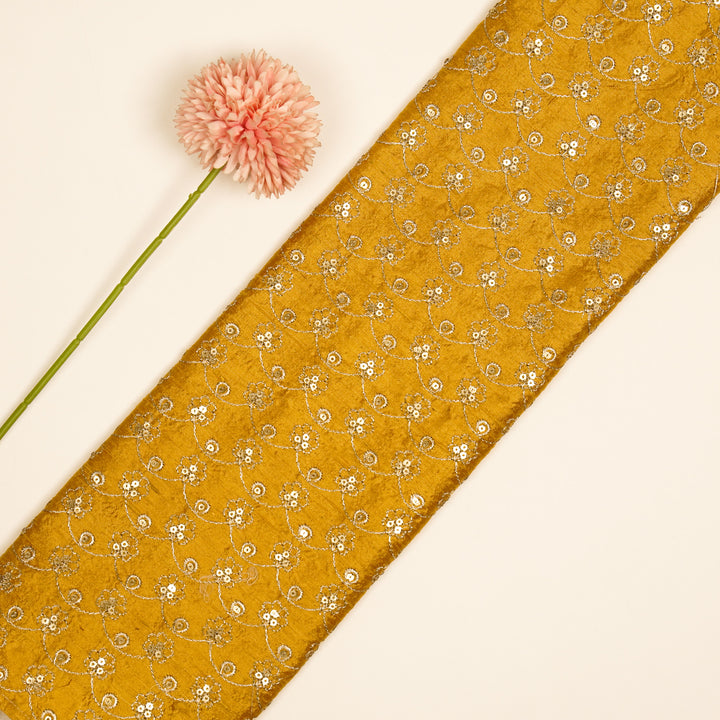Varnika Jaal on Gold Raw Silk Embroidered Fabric