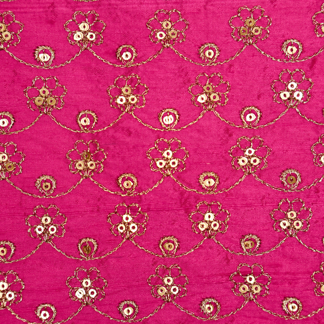 Varnika Jaal on Fuxia Raw Silk Embroidered Fabric