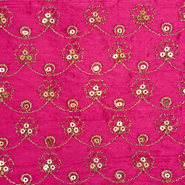 Varnika Jaal on Fuxia Raw Silk Embroidered Fabric