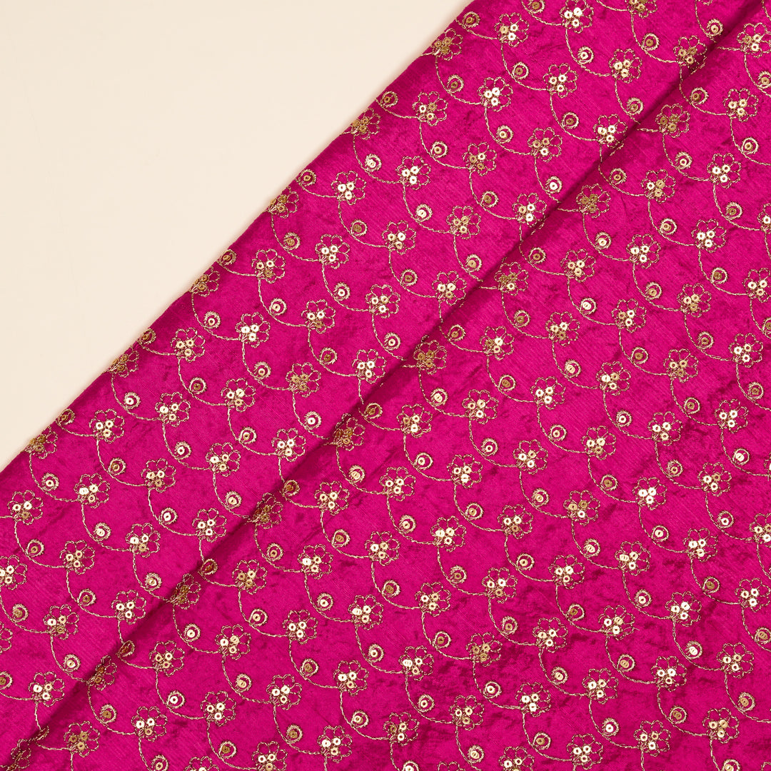 Varnika Jaal on Fuxia Raw Silk Embroidered Fabric