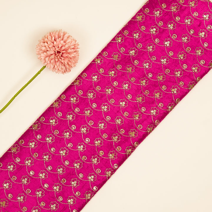 Varnika Jaal on Fuxia Raw Silk Embroidered Fabric