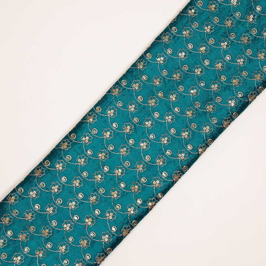 Varnika Jaal on Peacock Blue Raw Silk Embroidered Fabric