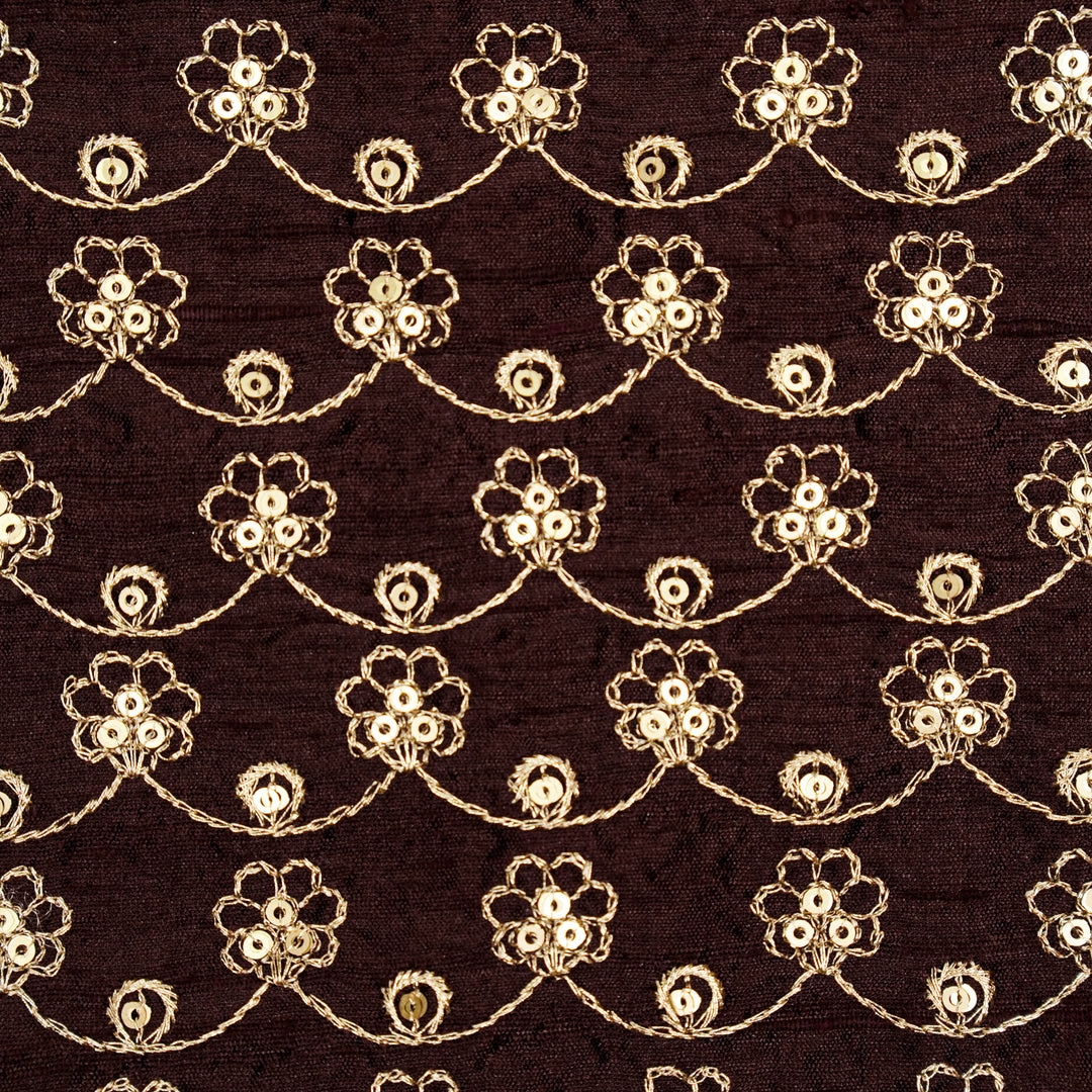 Varnika Jaal on Dark Aubergine Raw Silk Embroidered Fabric