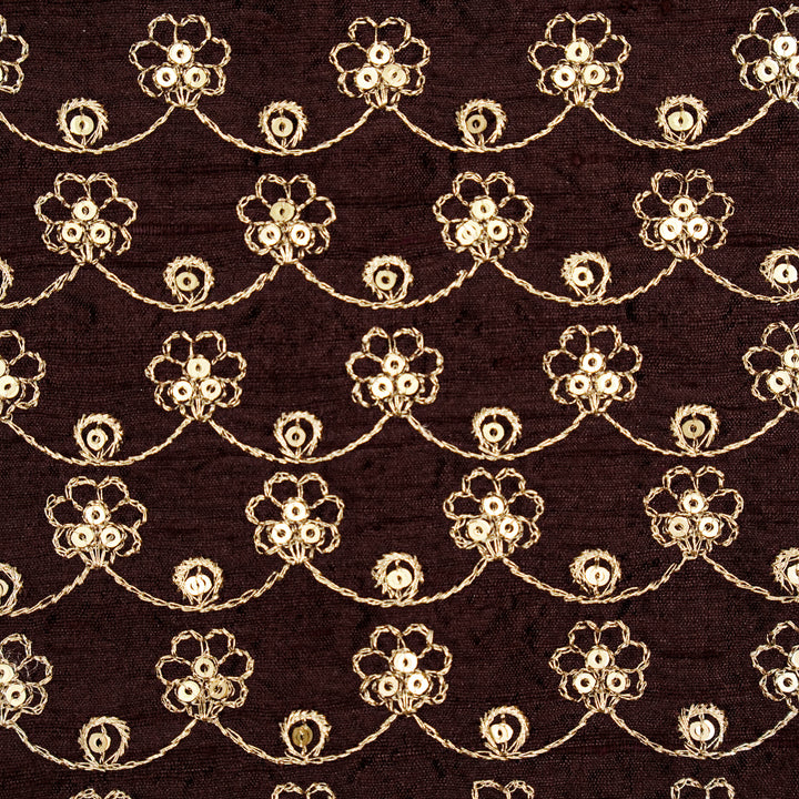 Varnika Jaal on Dark Aubergine Raw Silk Embroidered Fabric