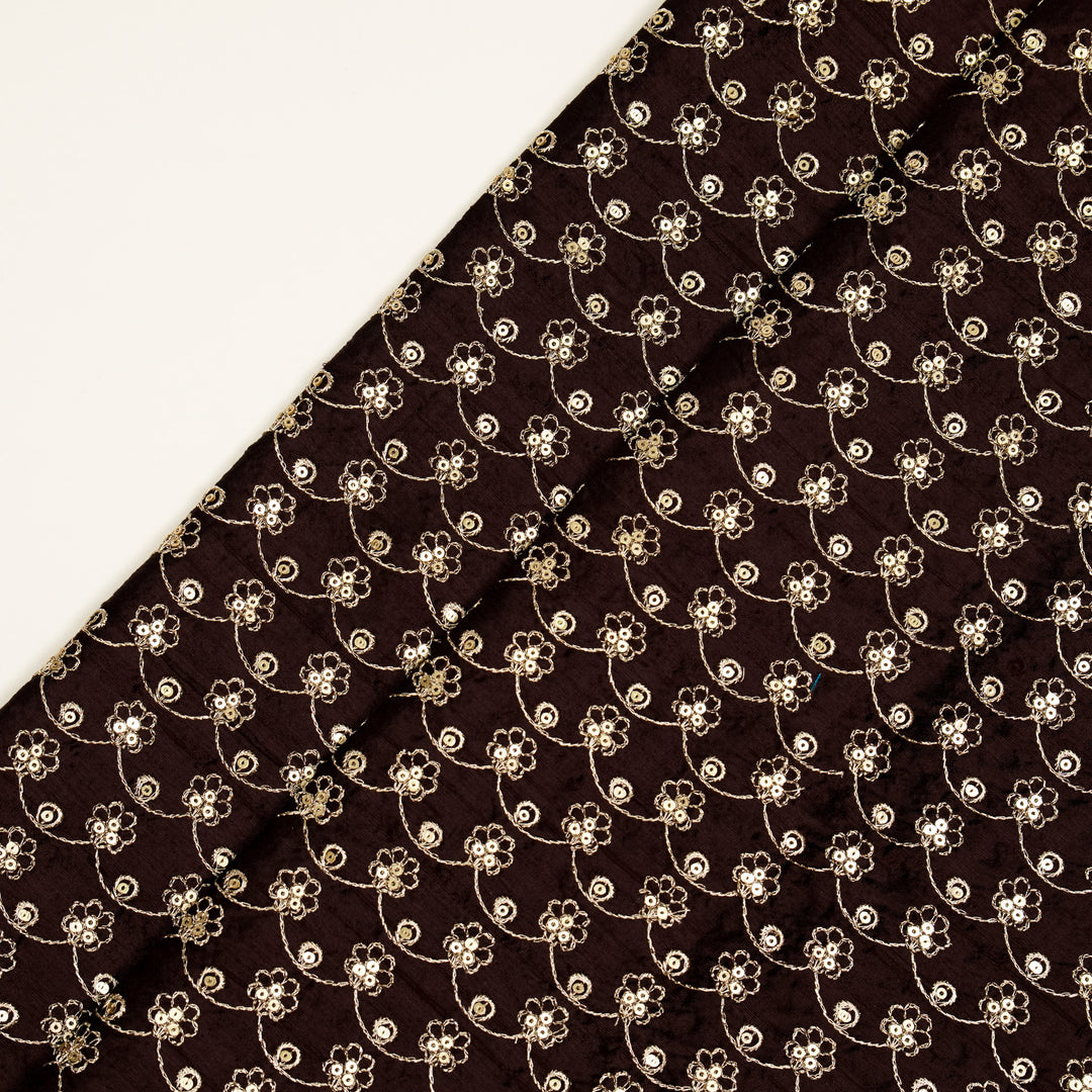 Varnika Jaal on Dark Aubergine Raw Silk Embroidered Fabric