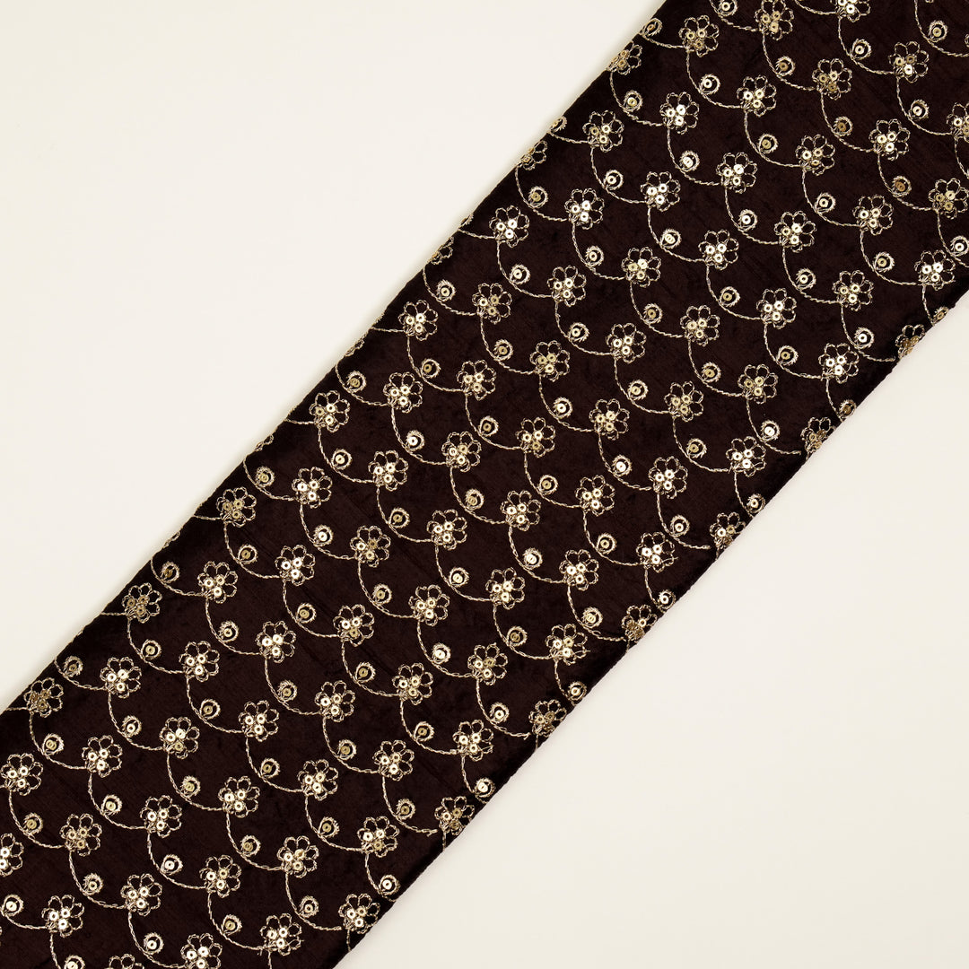 Varnika Jaal on Dark Aubergine Raw Silk Embroidered Fabric