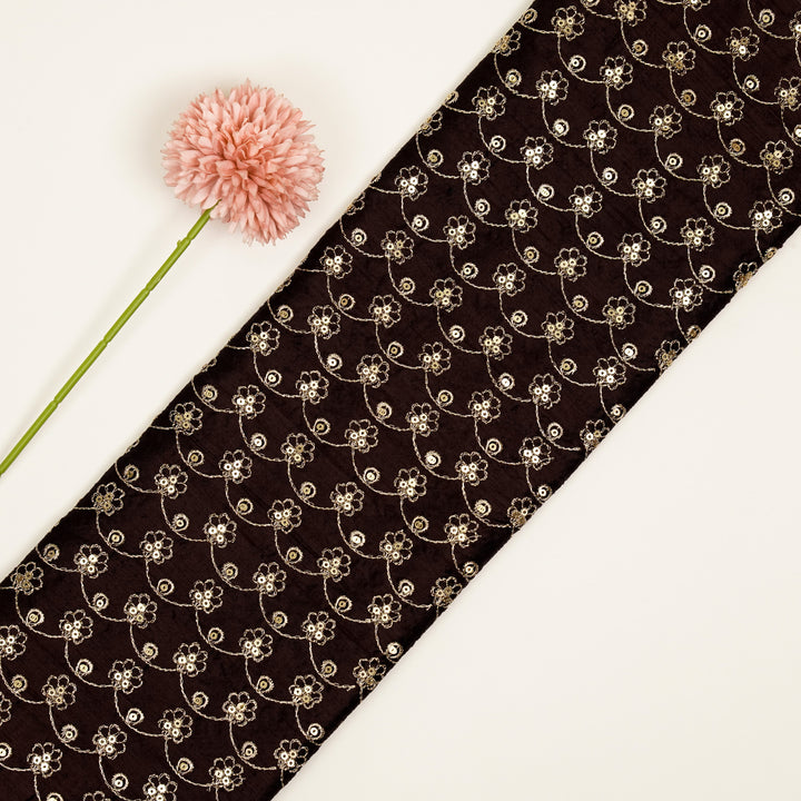 Varnika Jaal on Dark Aubergine Raw Silk Embroidered Fabric