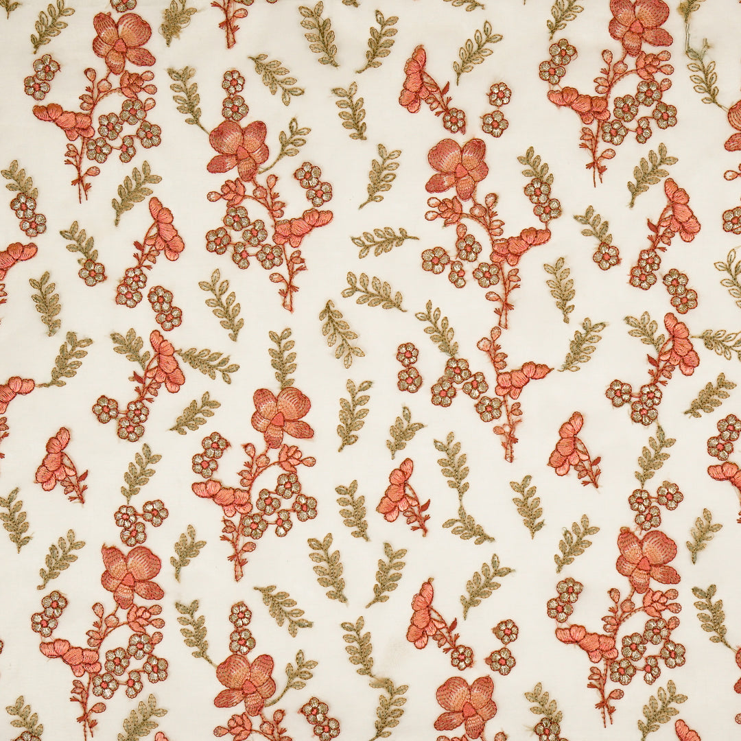 Fiha Jaal on Beige Silk Organza Embroidered Fabric