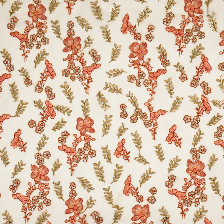 Fiha Jaal on Beige Silk Organza Embroidered Fabric