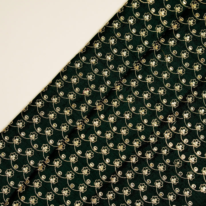 Varnika Jaal on Bottle Green Raw Silk Embroidered Fabric