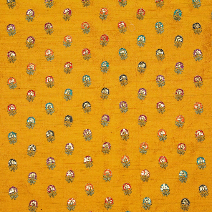 Gulfi Buti on Gold Raw Silk Embroidered Fabric
