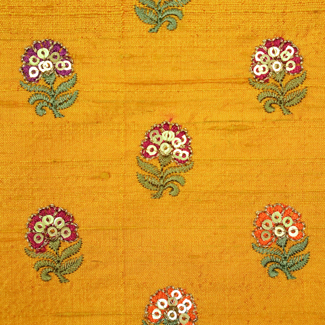 Gulfi Buti on Gold Raw Silk Embroidered Fabric