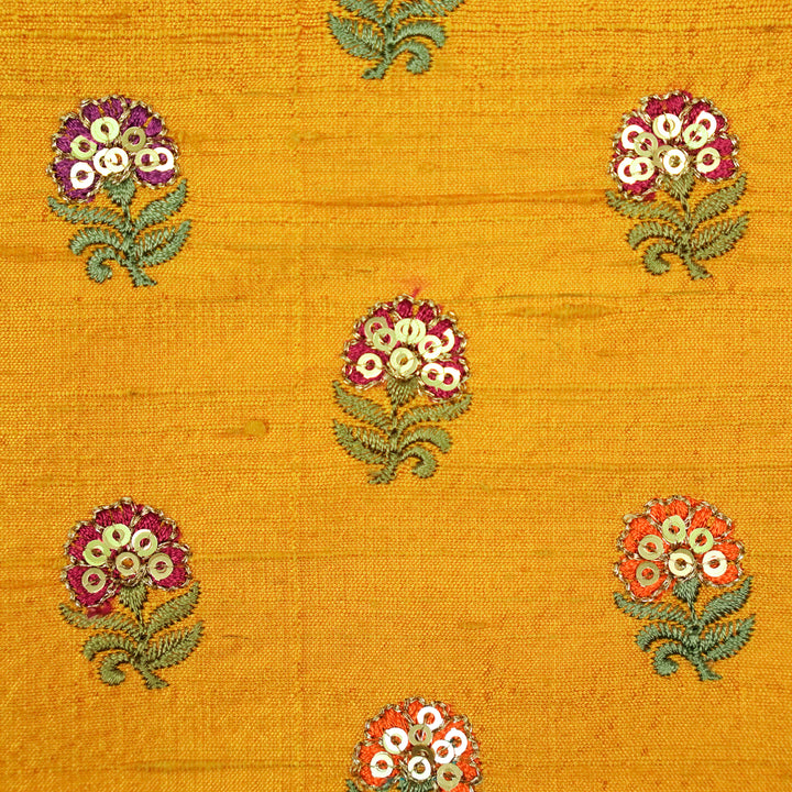 Gulfi Buti on Gold Raw Silk Embroidered Fabric