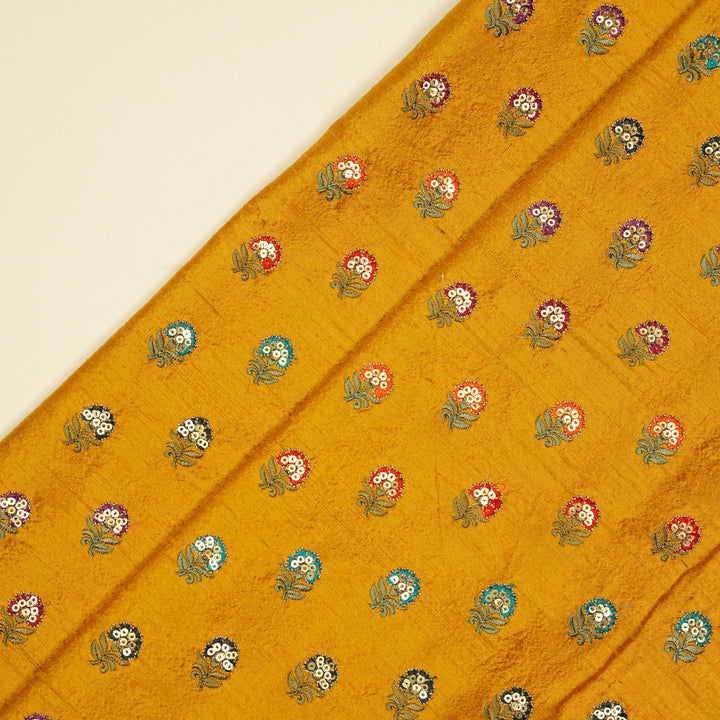 Gulfi Buti on Gold Raw Silk Embroidered Fabric